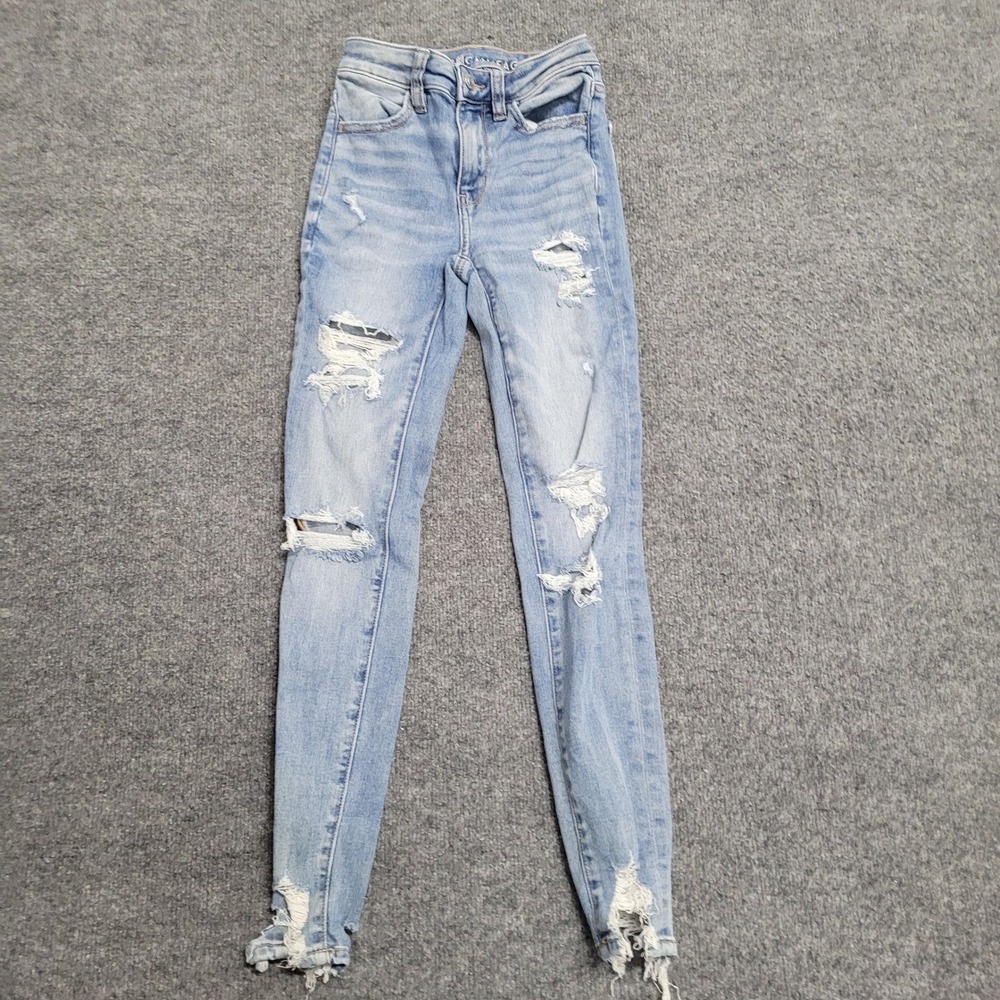 American Eagle Jeans Womens Size 000 Short Blue Distressed Next Level Stretch